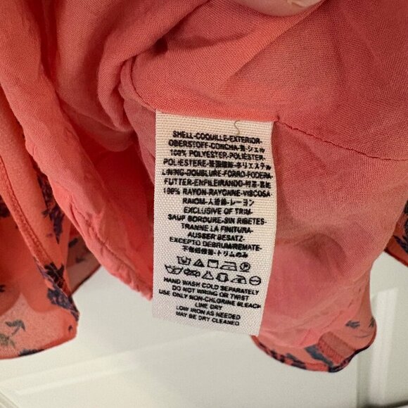 Free People Bohemian Coral Floral Faux Wrap Dress With Bell Sleeves Size L - Picture 7 of 10